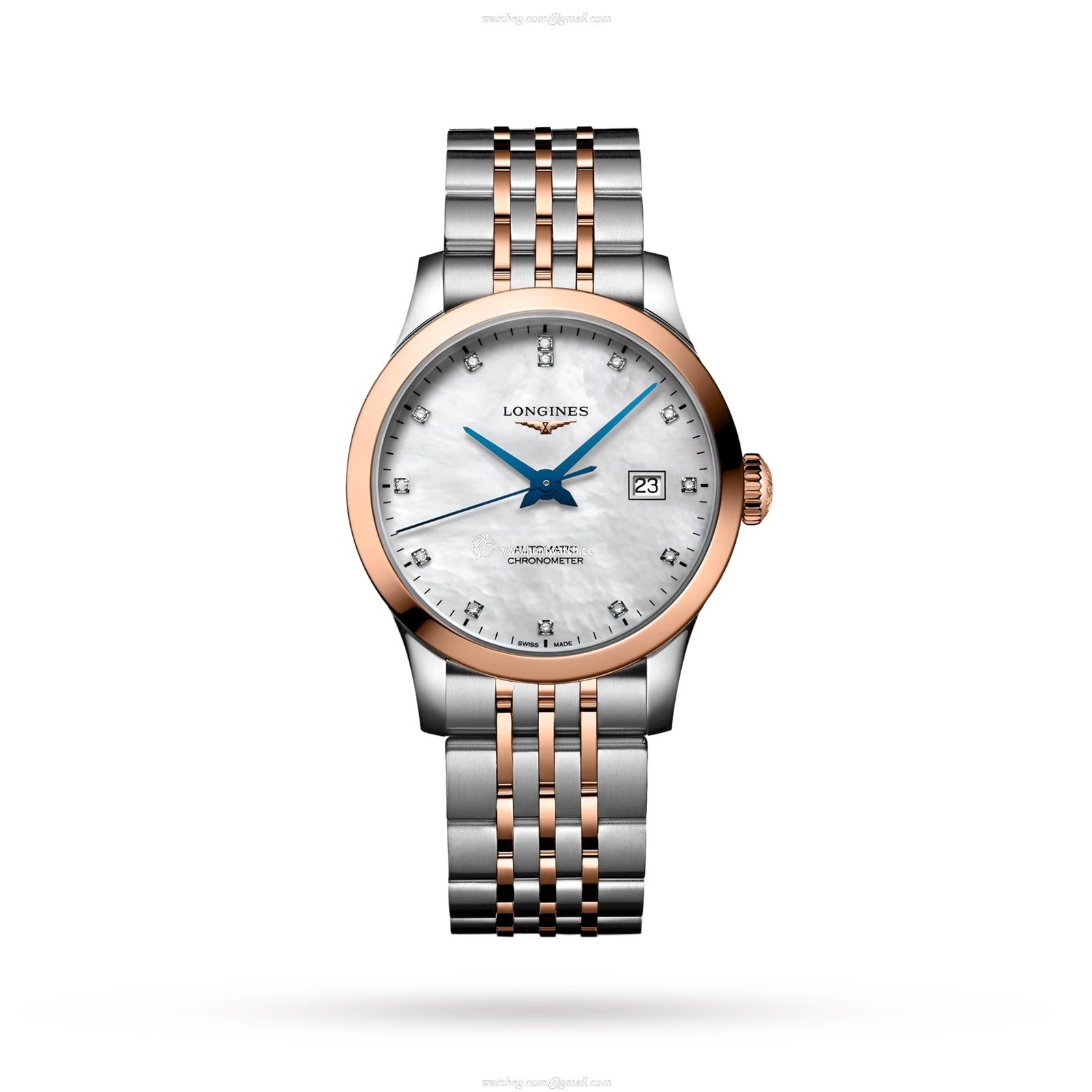 Longines Record L23215877 Stainless Steel & 18ct Rose Gold Automatic Mother of Pearl replica watches