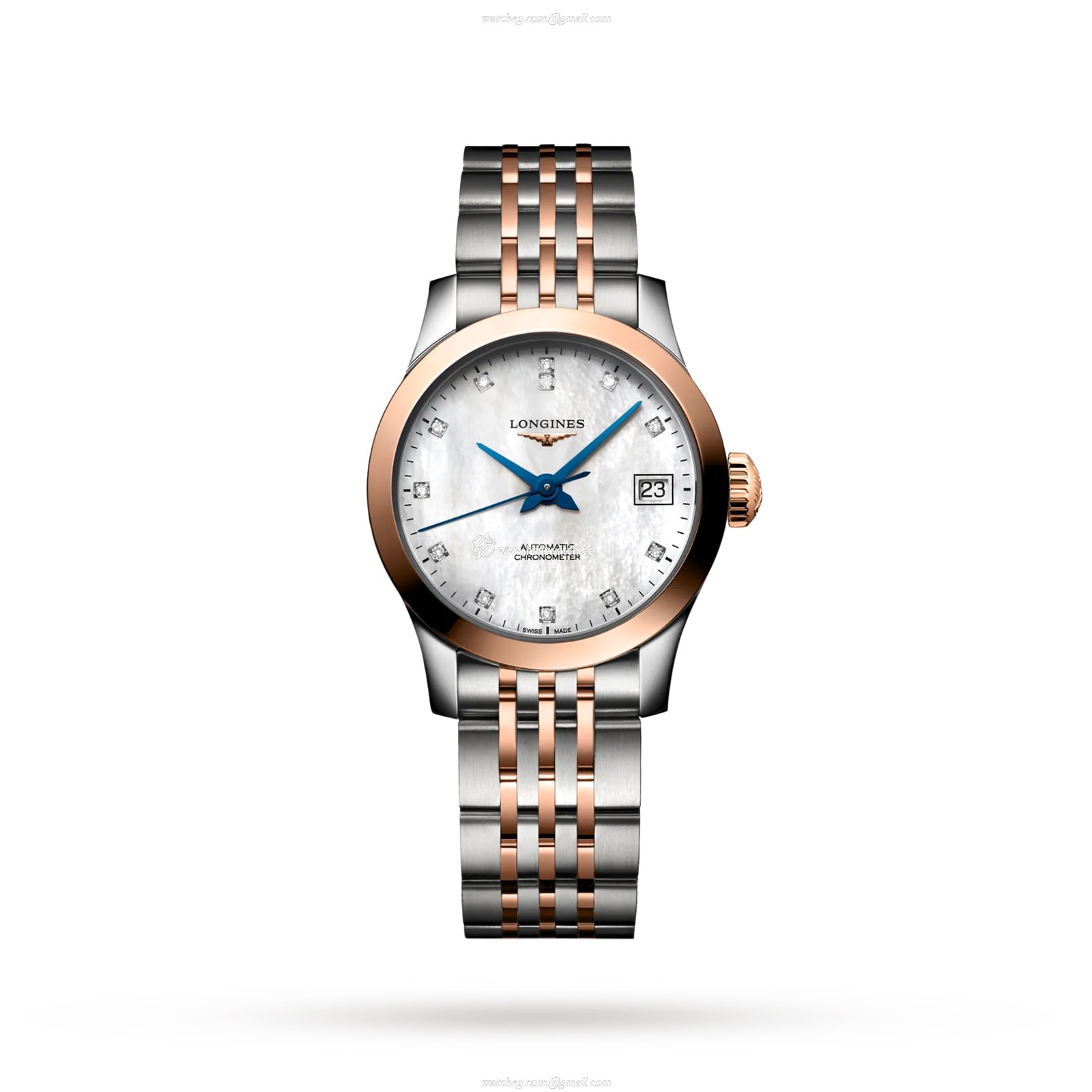 Longines Record L23205877 Stainless Steel & 18ct Rose Gold Automatic Mother of Pearl replica watches