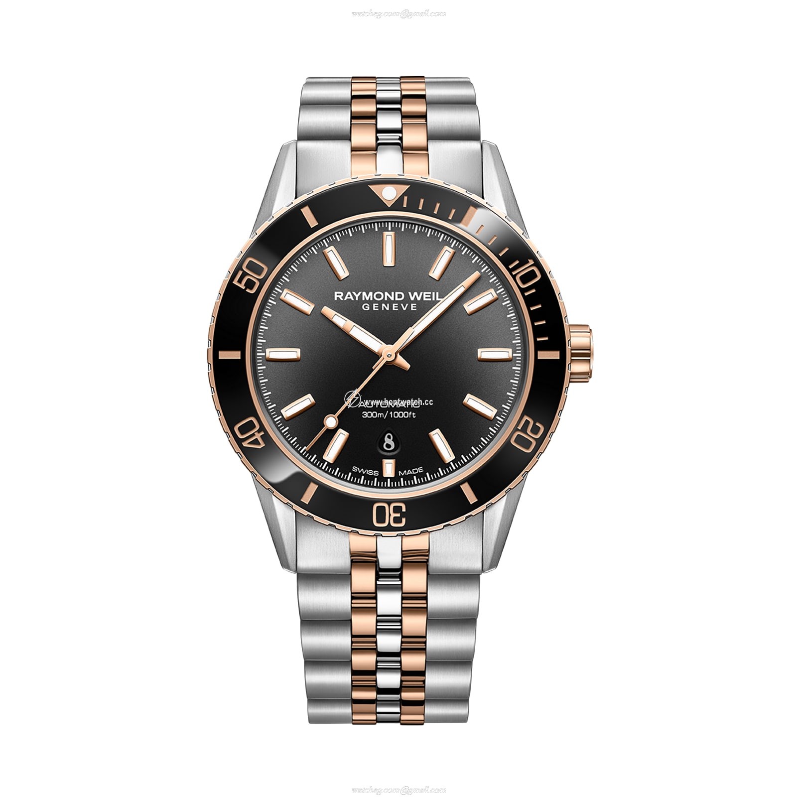 Raymond Weil Freelancer 2775-S51-20051 Stainless Steel & PVD Rose Gold Automatic Black replica watches
