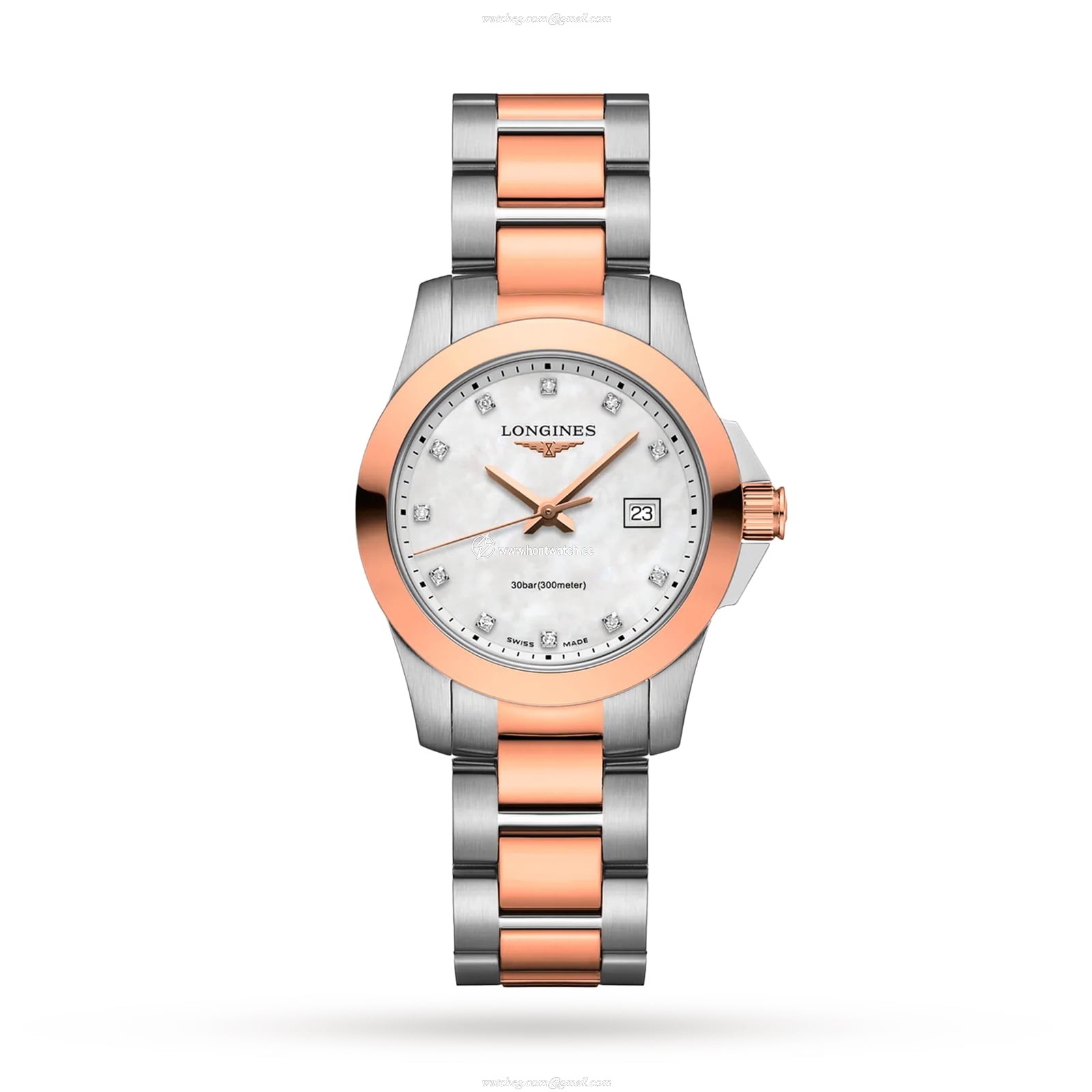 Longines Conquest L33763887 Stainless Steel & PVD Rose Gold Quartz Mother of Pearl replica watches