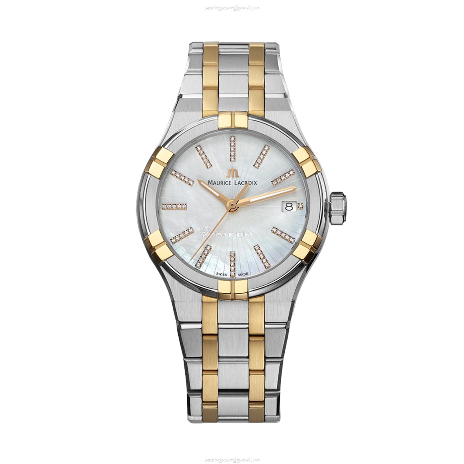 Maurice Lacroix Aikon AI1106-PVP02-170-1 Stainless Steel & Rose Gold PVD Quartz White replica watches