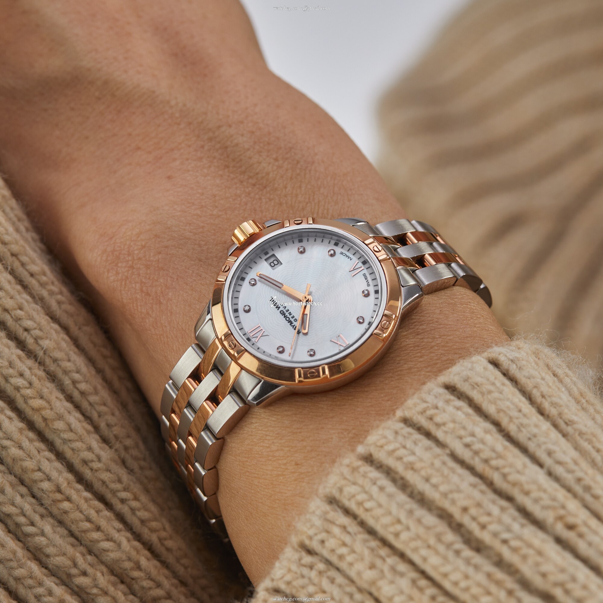 Raymond Weil Tango 5960-SP5-00995 Stainless Steel & PVD Rose Gold Quartz White