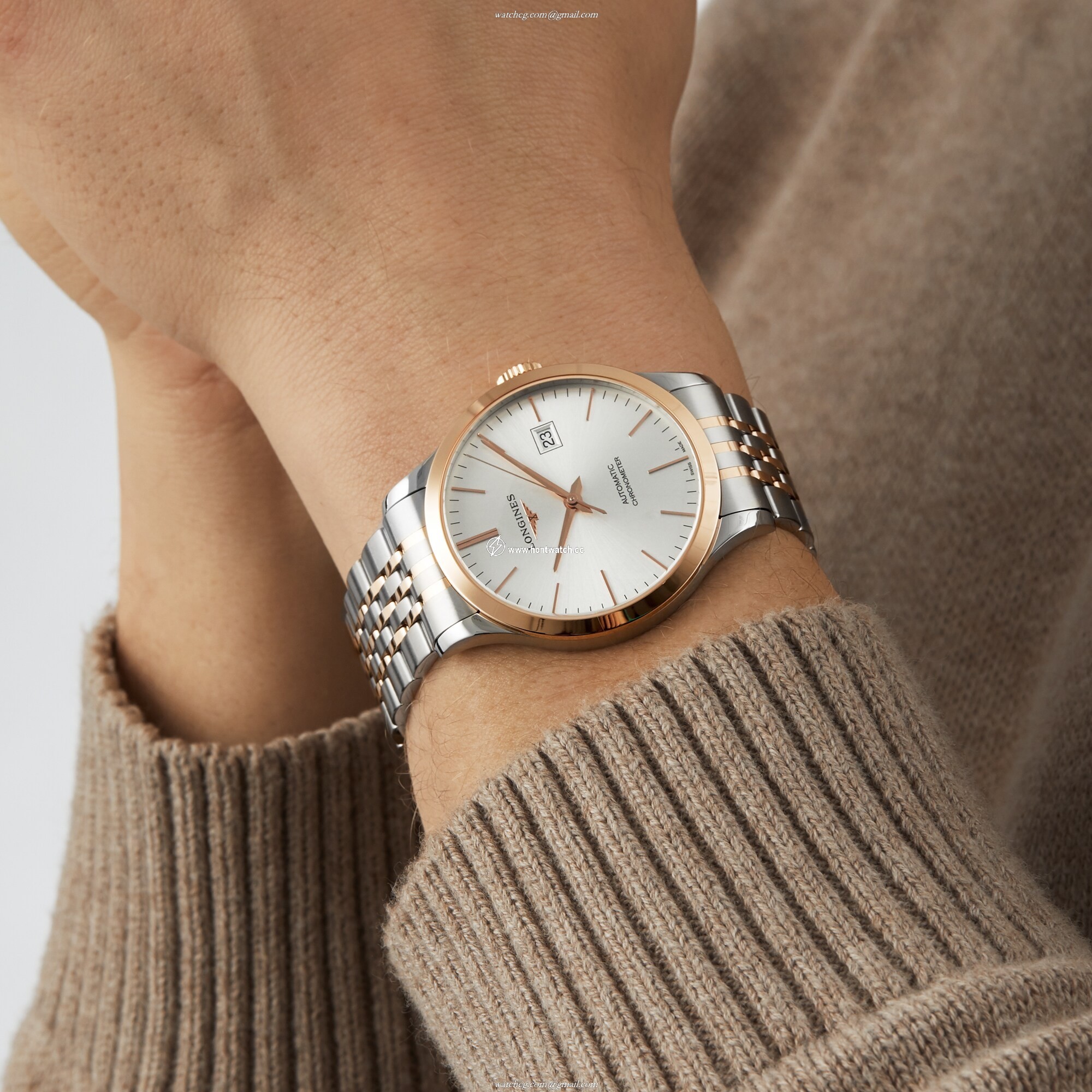 Longines Record L28215727 Stainless Steel & 18ct Rose Gold Automatic Silver