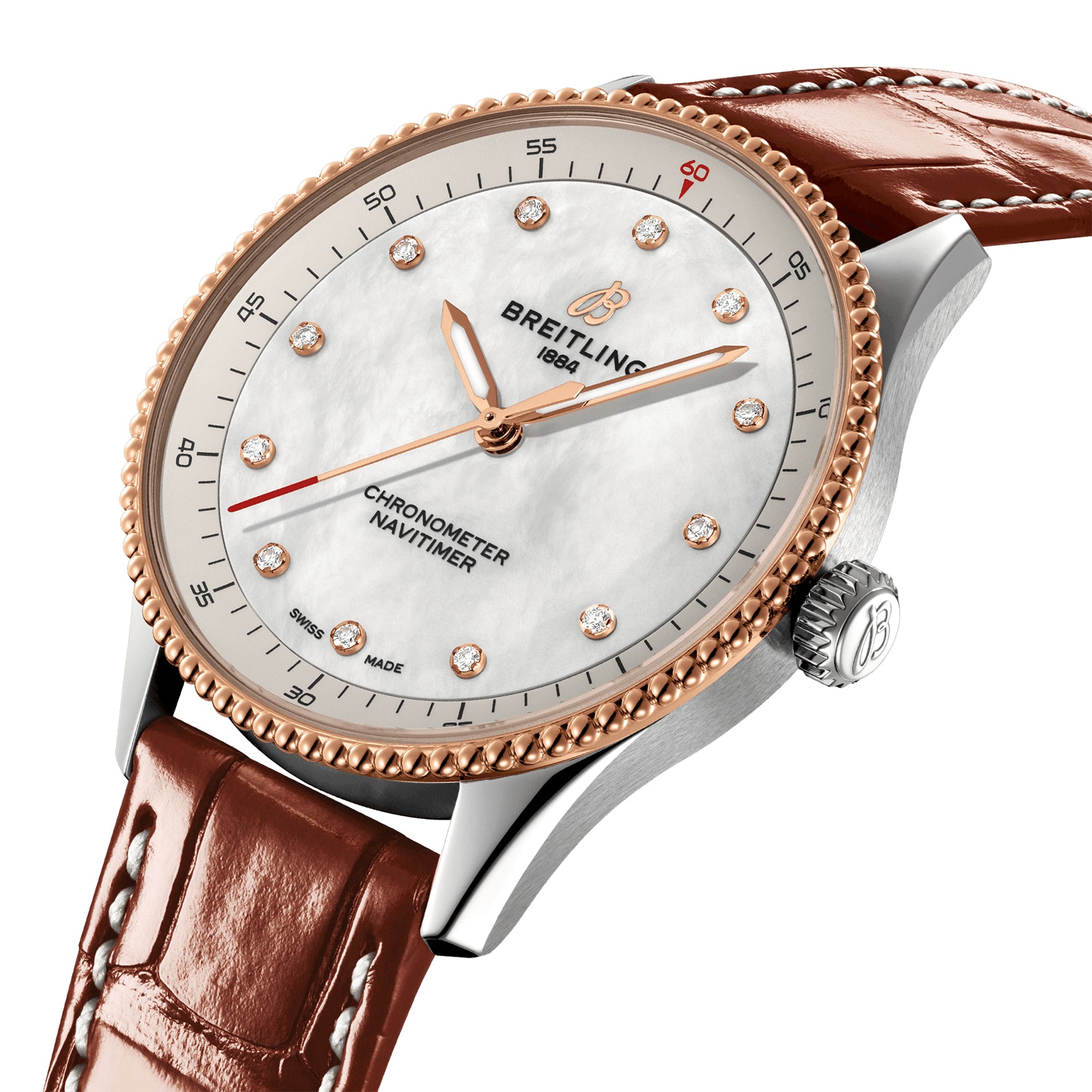 Breitling Navitimer U77320E61A1P1 Stainless Steel & 18ct Rose Gold Quartz White