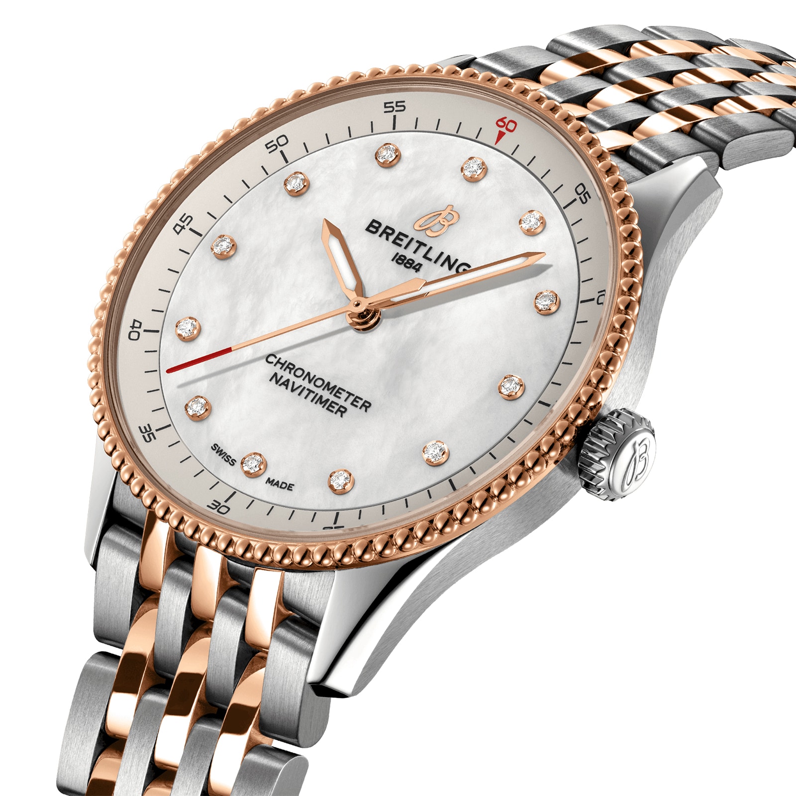 Breitling Navitimer U77320E61A1U1 Stainless Steel & 18ct Rose Gold Quartz White