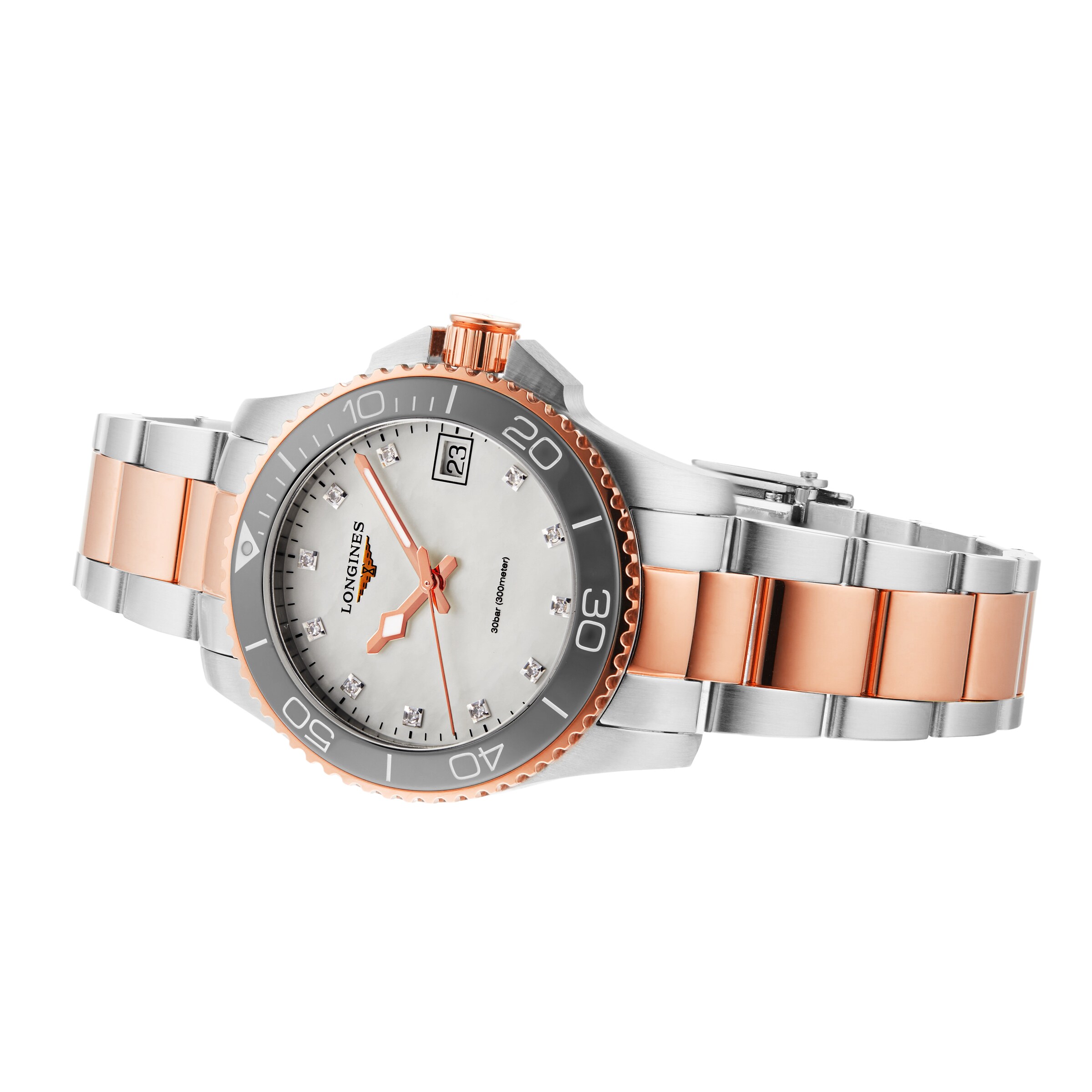 Longines HydroConquest L33703896 Stainless Steel & PVD Rose Gold Quartz Mother Of Pearl